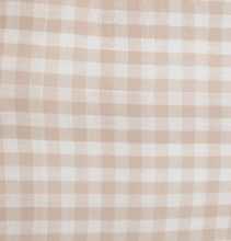 Charger l'image dans la galerie, Cape de bain bébé vichy carreaux beiges et blancs en coton BIO éponge nid d'abeille écru et gaze de coton