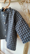 Charger l'image dans la galerie, Chemise bébé garçon Matisse en double gaze de coton recyclé vichy bleu et noir écoresponsable fabriquée en France par Les p'tites Merveilles de Bérénice