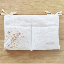 Charger l'image dans la galerie, Range doudou / tétine en double gaze de coton blanc pois dorés par Les p'tites Merveilles de Bérénice