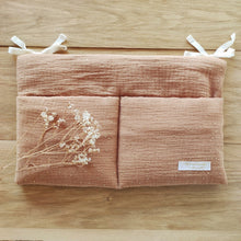 Charger l'image dans la galerie, Range doudou / tétine en double gaze de coton camel à pois dorés par Les p'tites Merveilles de Bérénice
