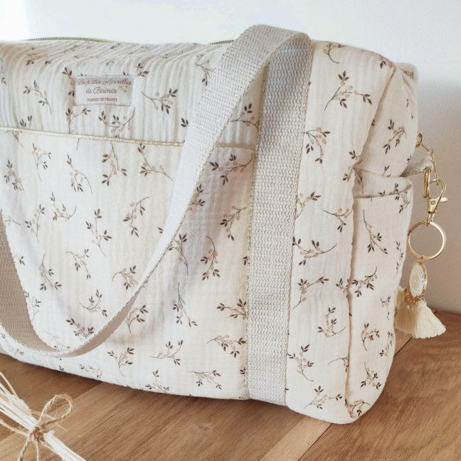 Sac à langer week-end promenade coton BIO Églantine Made in France