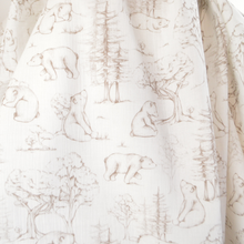 Charger l'image dans la galerie, Lange bébé "L'Appel de la forêt" en double gaze de coton blanc et taupe