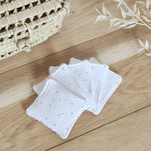 Charger l'image dans la galerie, Vanity en palme et lingettes lavables gaze de coton blanc à pois dorés Fait Main en France | Les p'tites Merveilles de Bérénice