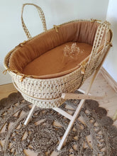 Charger l'image dans la galerie, Tour de couffin bébé gaze de coton camel pois dorés | Made in France - Les p'tites Merveilles de Bérénice