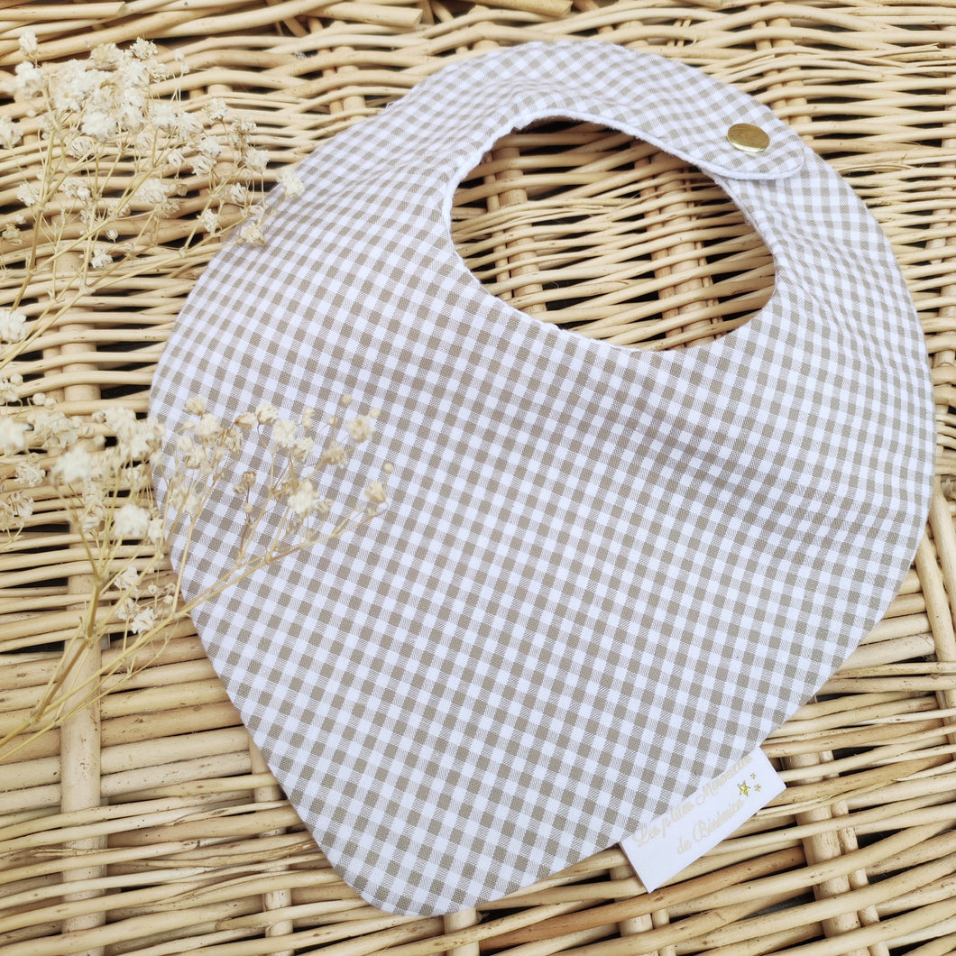 Bavoir bandana bébé vichy marron et blanc en coton fabriqué en France - Les p'tites Merveilles de Bérénice