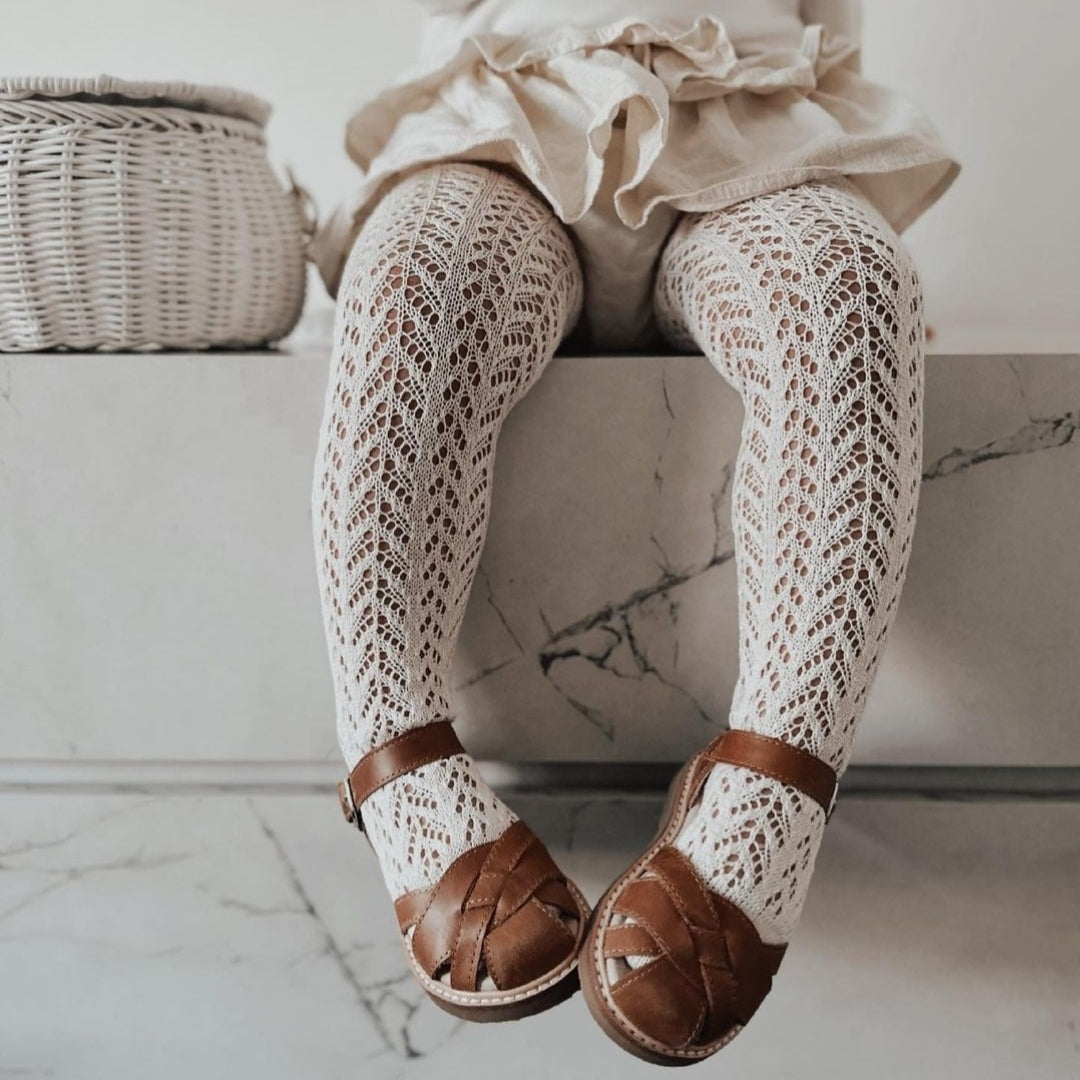 Collant bébé en coton ajouré dentelle pointelle crème