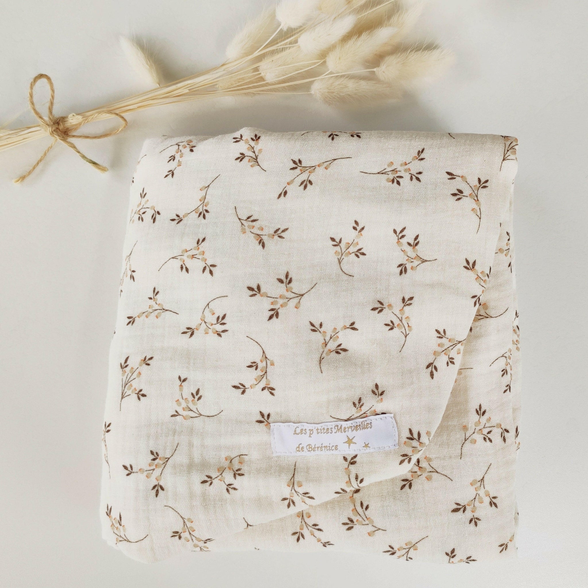 Drap housse en double gaze de coton BIO 'Eglantine' écru pour lit bébé 60 x  120 cm ou 70 x 140 cm