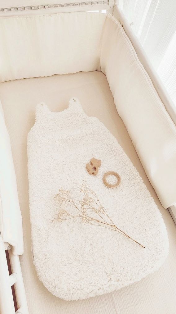Drap housse lit bébé coton blanc pois dorés 70 x 140 cm Made in France