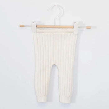Pantalon legging bébé Anatole écru à grosses côtes en laine mélangée tricotée | Fabriqué en France pour Les p'tites Merveilles de Bérénice