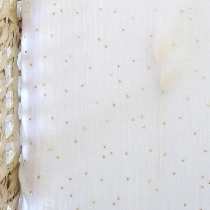 Drap housse en double gaze de coton blanc à pois dorés Fait Main en France - Les p'tites Merveilles de Bérénice